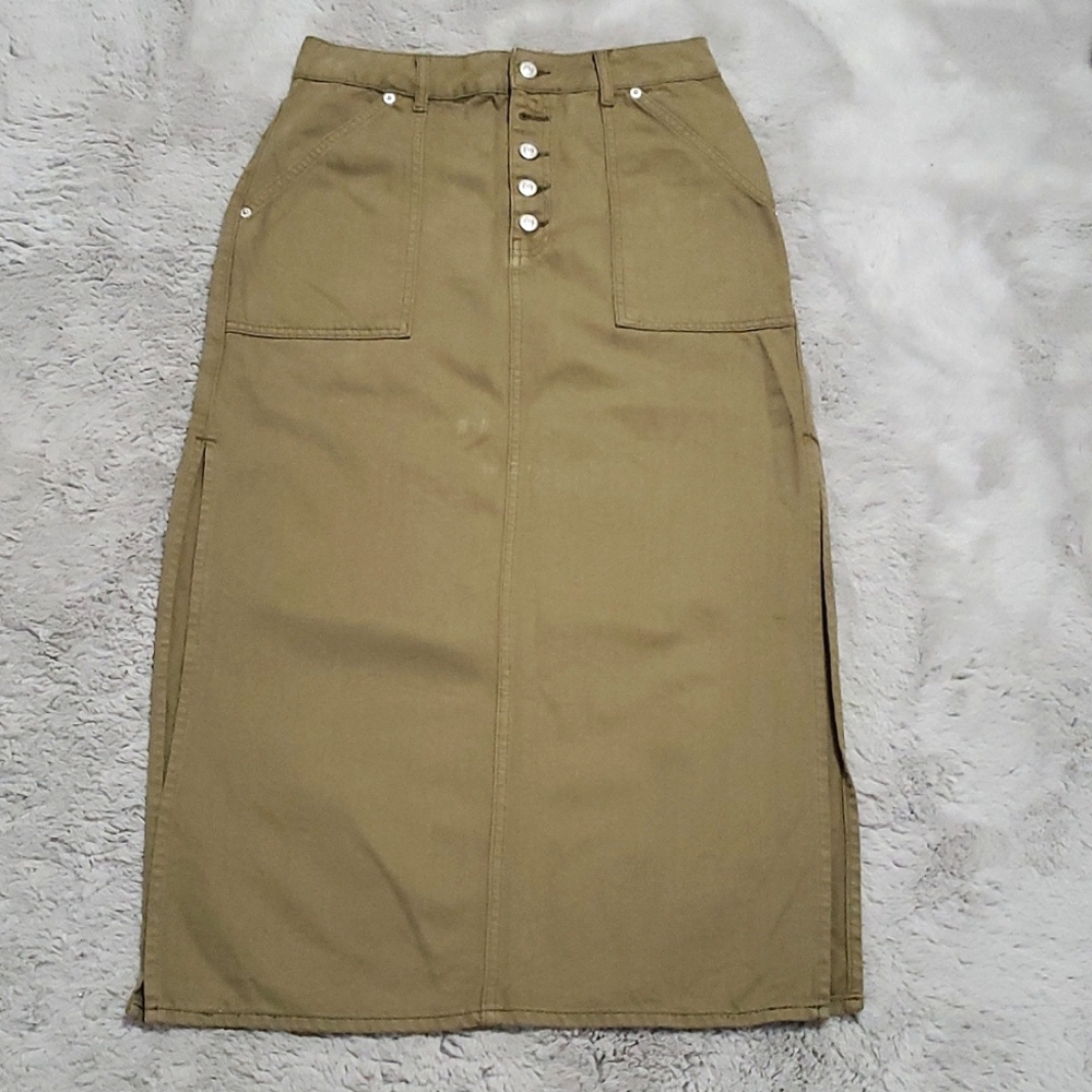 TOPSHOP olive green maxi skirt size 8